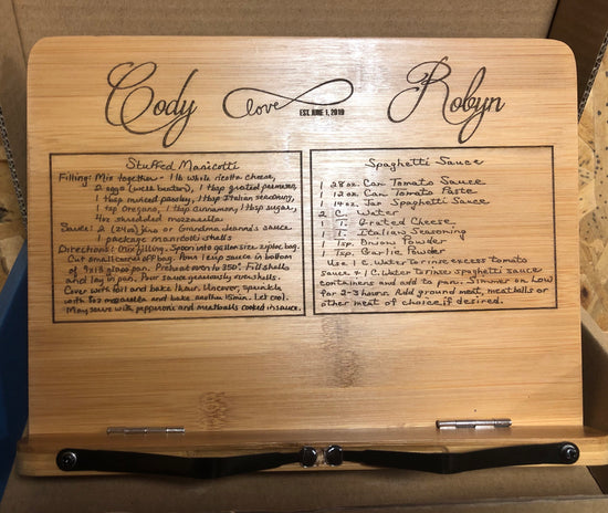 Cookbook Holder with Personalized Engraved Recipe