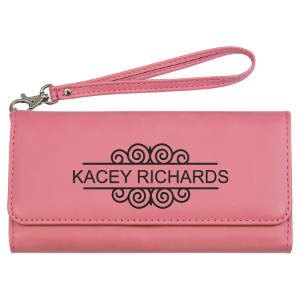 7 1/2" x 4" Personalized Leatherette Wallet with Strap