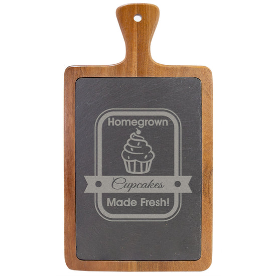 Personalize Acacia Wood and Slate Serving Board with Handle