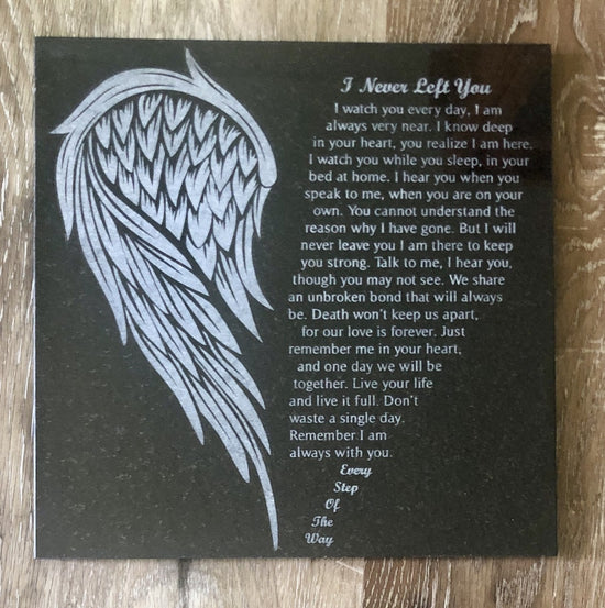 12x12 Granite Memorial Plaque - Angel Wing Heart - Add Personalization